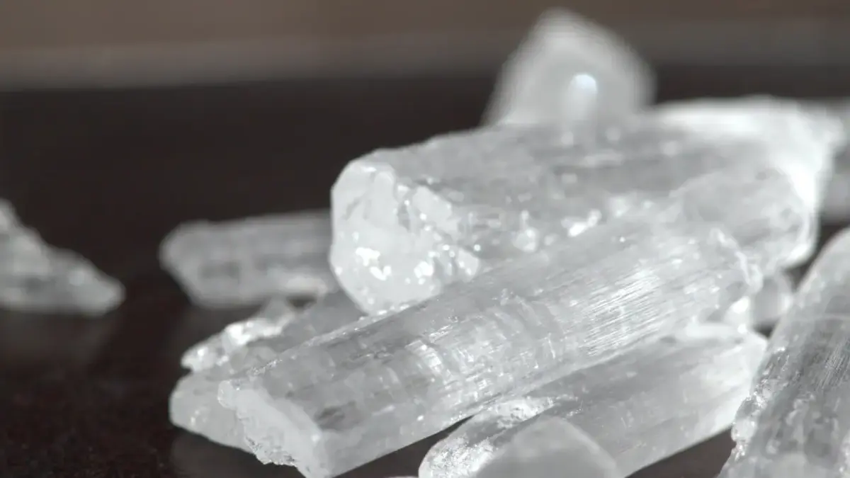 Close photograph of clear menthol crystals used as a visual cue for cooling sensations