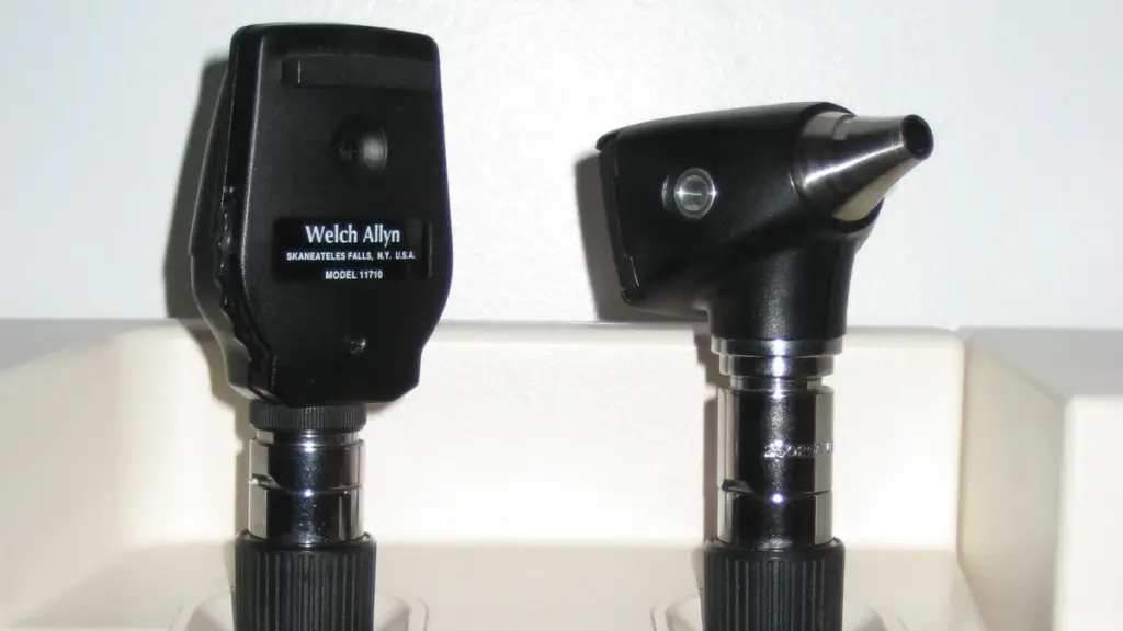 An otoscope for examining the ear beside an ophthalmoscope