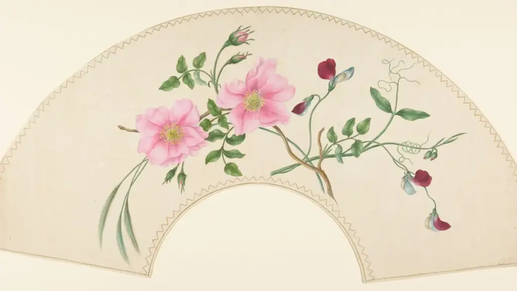 A decorative folding fan painted with colourful flowers