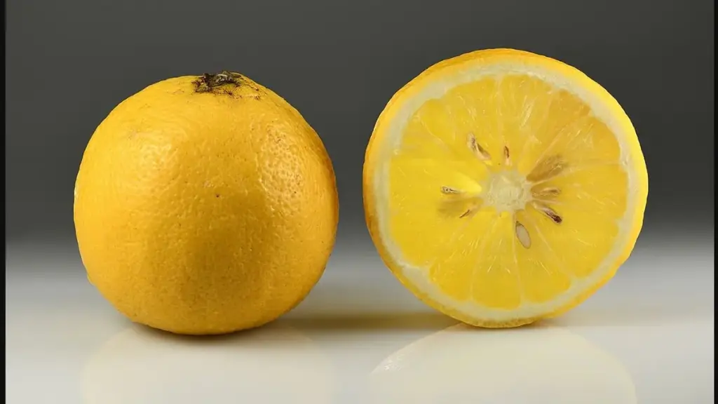 A whole bergamot orange and a cut half showing the pale flesh